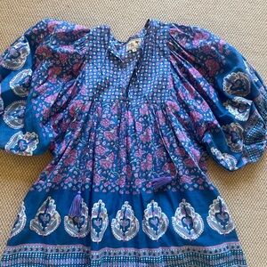 Boho Floral Peasant Top - Blue & Purple